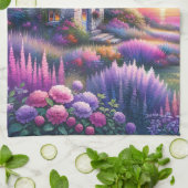 Pastell-Sonnenuntergangs-Häuschen Seeblick-Garten Geschirrtuch (Gefaltet)