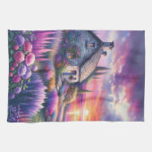 Pastell-Sonnenuntergangs-Häuschen Seeblick-Garten Geschirrtuch (Horizontal)