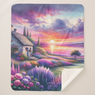 Pastell-Sonnenuntergangs-Häuschen Seeblick-Garten- Sherpadecke