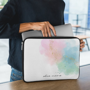 Pastell Sparkle Watercolor & Script Monogram Laptopschutzhülle