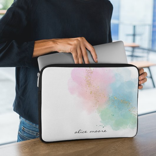 Pastell Sparkle Watercolor & Script Monogram Laptopschutzhülle