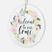 Pastell Spring Blumenkranz Willkommen auf unserer  Keramik Ornament (Links)