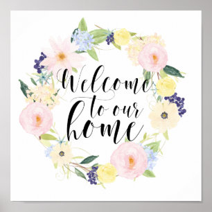 Pastell Spring Blumenkranz Willkommen auf unserer  Poster