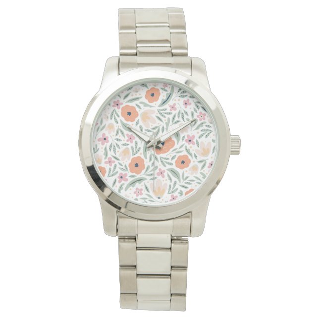 Pastell Spring Floral Muster Armbanduhr (Vorderseite)