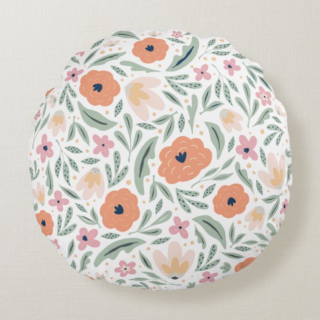 Pastell Spring Floral Muster Rundes Kissen (Vorderseite)