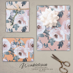 Pastell Spring Watercolor Floral Rose Geschenkpapier Set