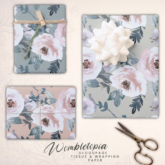 Pastell Spring Watercolor Floral Rose Geschenkpapier Set