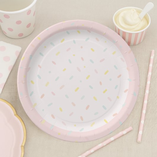 Pastell-Sprinkle-Konfetti-Rosa-Eiscreme-Geburtstag Pappteller
