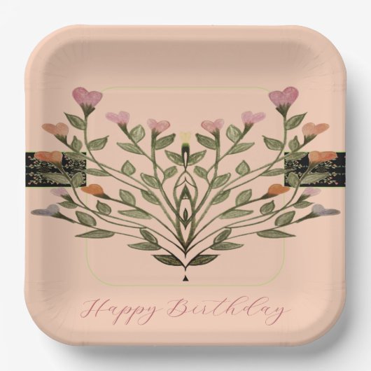 Pastell Square Designer Floral Pappteller (Vorderseite)