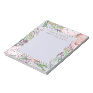 Pastell Staubblau Rosa Floral Von Schreibtisch Notizblock