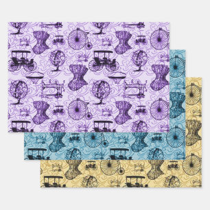 Pastell-Steampunk-Muster Geschenkpapier Set