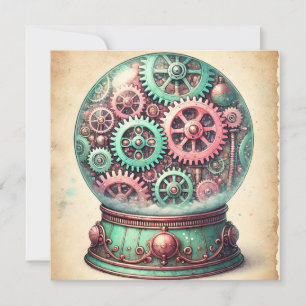 Pastell-Steampunk-Weihnachten-Schneekugel-Grüße Feiertagskarte