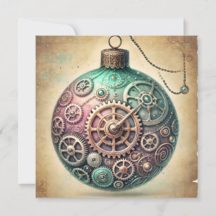 Pastell-Steampunk-Weihnachtsbaumschmuck-Karte Feiertagskarte