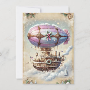 Pastell Steampunk Weihnachtskarte Antikes Luftschi Karte