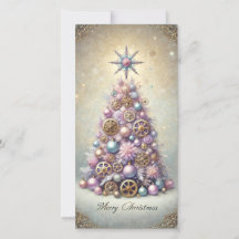 Pastell Steampunk Weihnachtskarte Lila Baum