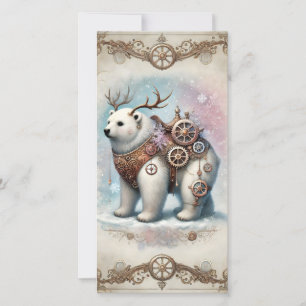 Pastell-Steampunk-Weihnachtskarte Weißer Bär Feiertagskarte