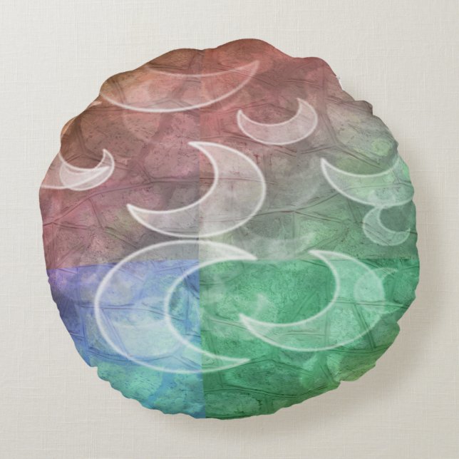 Pastell Stones N Crescent Moons Round Throw Kissen (Rückseite)