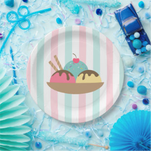 Pastell-Streifen Eiscreme-Sonntag-Baby-Party Pappteller
