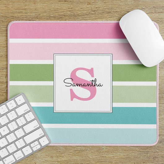 Pastell Streifen Mit Monogramm Maus Pad Mousepad