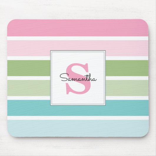 Pastell Streifen Mit Monogramm Maus Pad Mousepad (Vorne)
