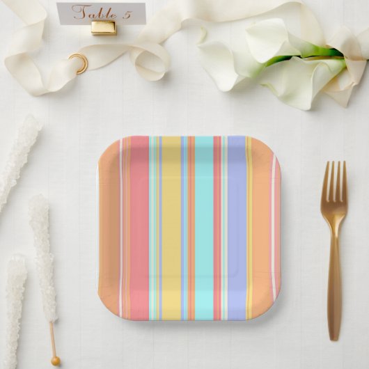 Pastell-Streifen-Muster Pappteller (Hochzeit)