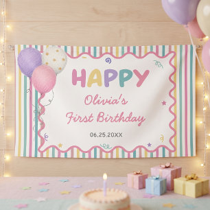 Pastell-Streifen Spaß Mädchen Geburtstag Banner