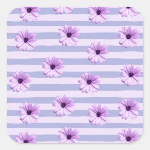 Pastell-Streifenmuster mit Gänseblümchen Quadratischer Aufkleber