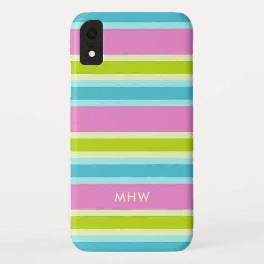 Pastell Stripes kundenspezifische Monogramm-Telefo Case-Mate iPhone Hülle (Rückseite)