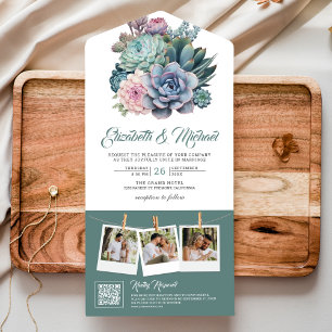 Pastell Sukkulente Und-Zeichen QR-Code Hochzeit All In One Einladung