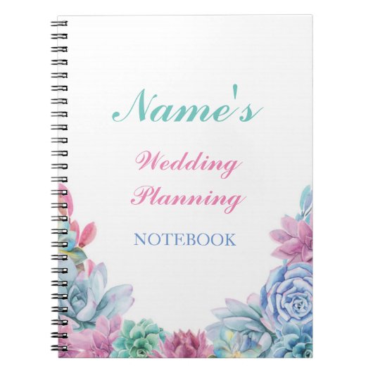 Pastell-Sukkulenten-Notizbuch Hochzeitsplanungsnot Notizblock (Vorderseite)