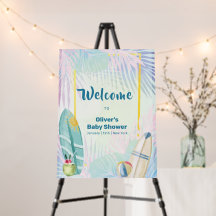 Pastell-Surfbrett-Strand-Baby-Shower-Willkommenssc