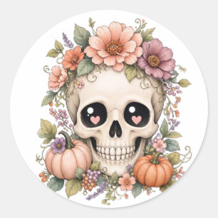 Pastell Süßer Totenkopf PNG Coquette Herbstblume Runder Aufkleber