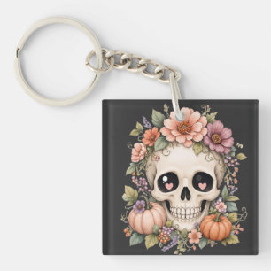 Pastell Süßer Totenkopf PNG Coquette Herbstblume Schlüsselanhänger