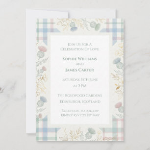 Pastell-Tartan-Blumen-Hochzeitseinladung Einladung