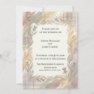 Pastell-Tartan-Celtic-Distel-Hochzeits-Einladung Einladung