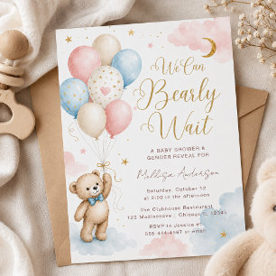 Pastell-Teddybär-Baby-Party und Geschlechtsenthüll Einladung