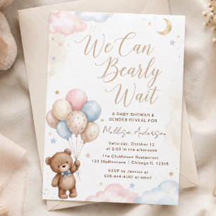 Pastell-Teddybär-Baby-Shower-Geschlechtsenthüllung Einladung
