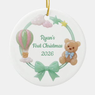 Pastell-Teddybär-Ballon-Baby-Weihnachten Keramik Ornament