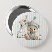 Pastell-Teddybär-Geburtstag Button (Vorne & Hinten)