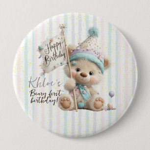 Pastell-Teddybär-Geburtstag Button
