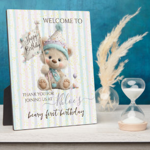Pastell-Teddybär-Geburtstag Fotoplatte