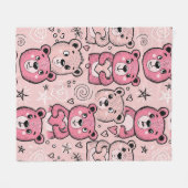 Pastell-Teddybär-Herz-Muster Fleecedecke (Vorderseite (Horizontal))