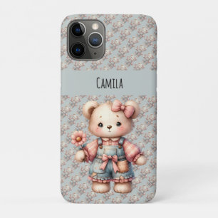 Pastell-Teddybär mit Blume und Latzhose Case-Mate iPhone Hülle