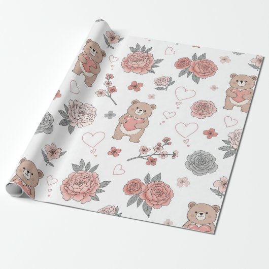 Pastell-Teddybär-Nursery-Muster Geschenkpapier (Ungerollt)