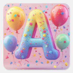 🎂 Pastell-Torte Buchstabe A Geburtstag Kinderpart Quadratischer Aufkleber