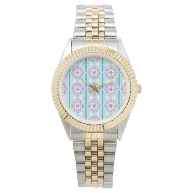 Pastell-Traum Boho-Geometrisches Kaleidoskop Armbanduhr (Vorderseite)