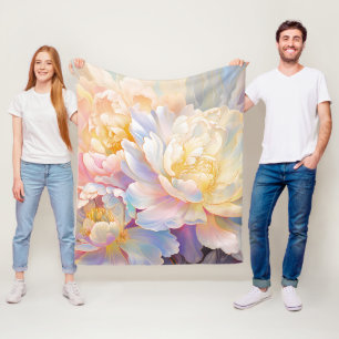 Pastell-Träumerei Pfingstrosen Florale Wandkunst Fleecedecke