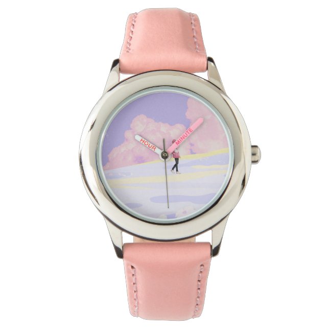 Pastell-Traumlandschaft-Spaziergänger Armbanduhr (Vorderseite)