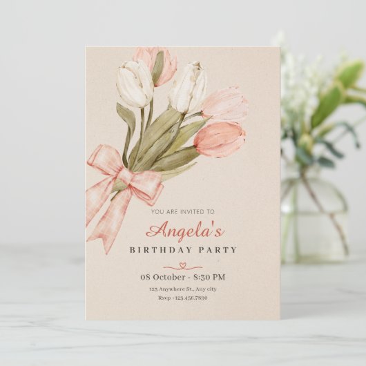 Pastell Tulpen Blume Geburtstag Einladung (Stehend Vorderseite)