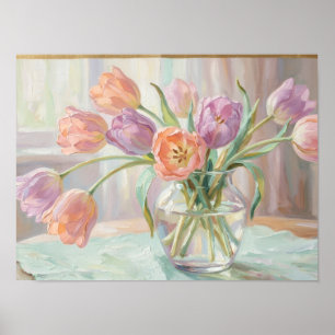Pastell-Tulpen in Glasvase, Kunstdruck Poster